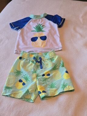 Kids Pineapple Print Swim Set - Blue/Green